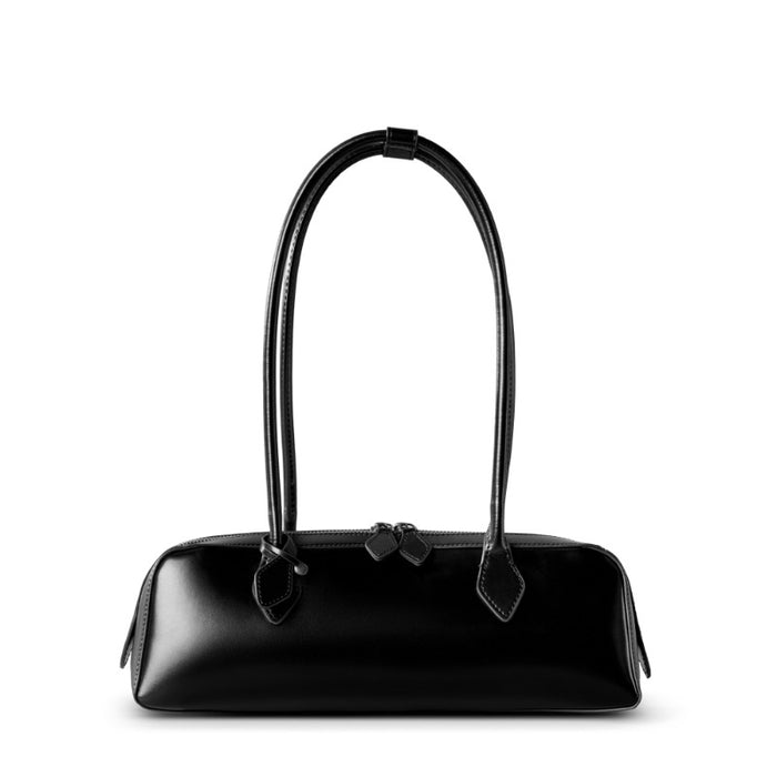 sleek rectangular leather shoulder bag with double zip – MONA