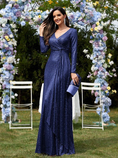 sleeve sequin wrap gown – FUCHSIA RAY