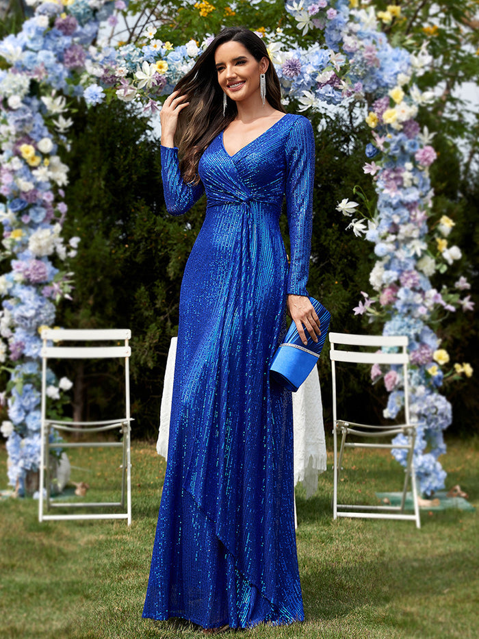 sleeve sequin wrap gown – FUCHSIA RAY