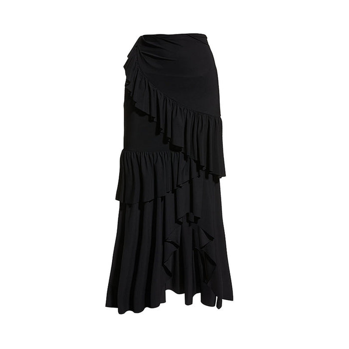 sleeveless 3D floral bodysuit with asymmetric ruffle maxi skirt – NOIR