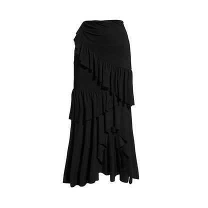 sleeveless 3D floral bodysuit with asymmetric ruffle maxi skirt – NOIR