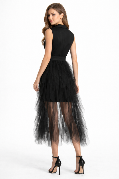 sleeveless blazer mini dress with tulle overlay – VELORA