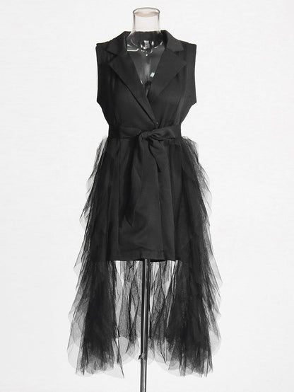 sleeveless blazer mini dress with tulle overlay – VELORA