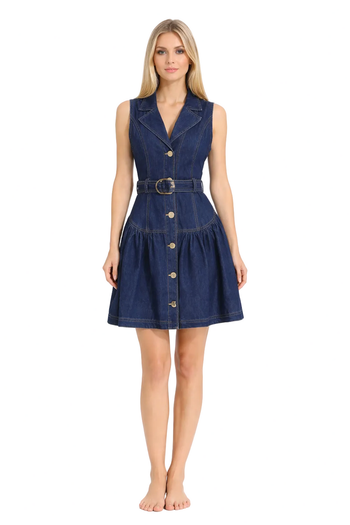 sleeveless denim shirt dress with belt – DAKOTA