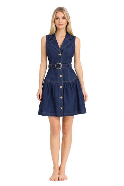 sleeveless denim shirt dress with belt – DAKOTA