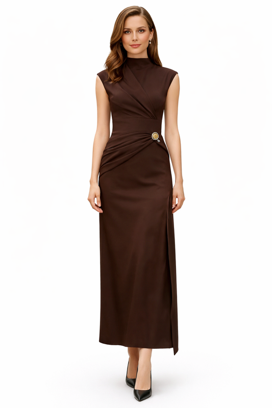 Sleeveless High-Neck Maxi Dress with Draped Waist Detail – GRACE