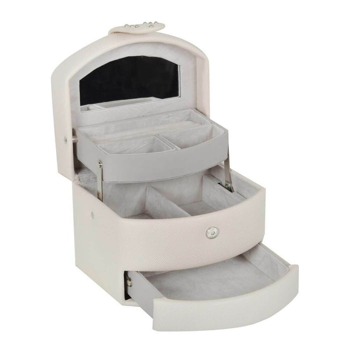 Small Faux Leather Jewellery Box With Three Drawers Cream