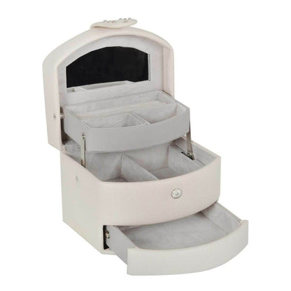 Small Faux Leather Jewellery Box With Three Drawers Cream