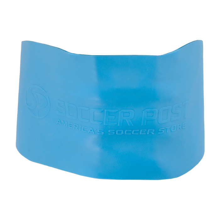 A light blue Soccer Post Lace Lock Band with the brand's name and logo embossed on the front.