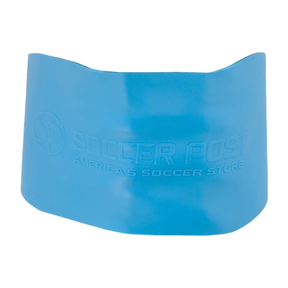 A light blue Soccer Post Lace Lock Band with the brand's name and logo embossed on the front.