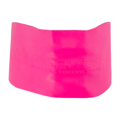 A bright pink silicone Soccer Post Lace Lock Band featuring the embossed text "Soccer Post" and "America's Soccer Store."