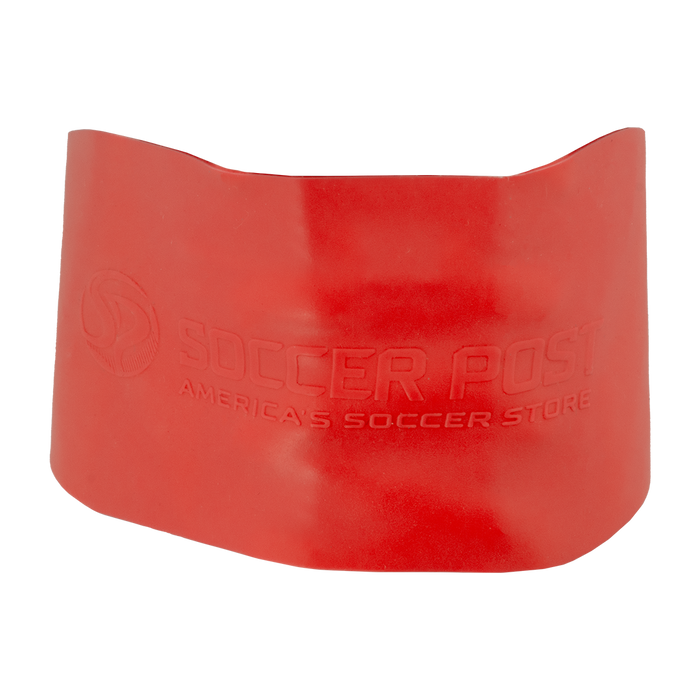 A wide, red Soccer Post Lace Lock Band featuring an embossed brand logo and the text "Soccer Post America's Soccer Store."