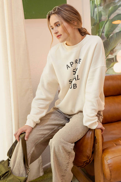 SOCIAL CLUB PRINT LONG SLEEVE KNIT TOP