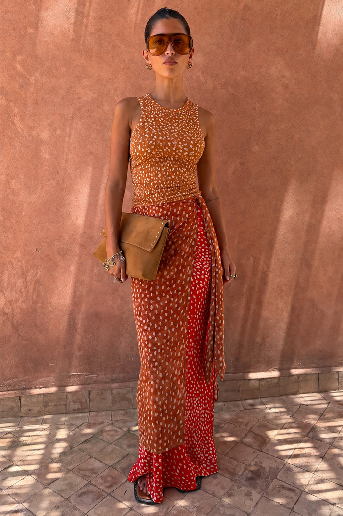 Spliced Deer Wrap Jojo Midi Skirt