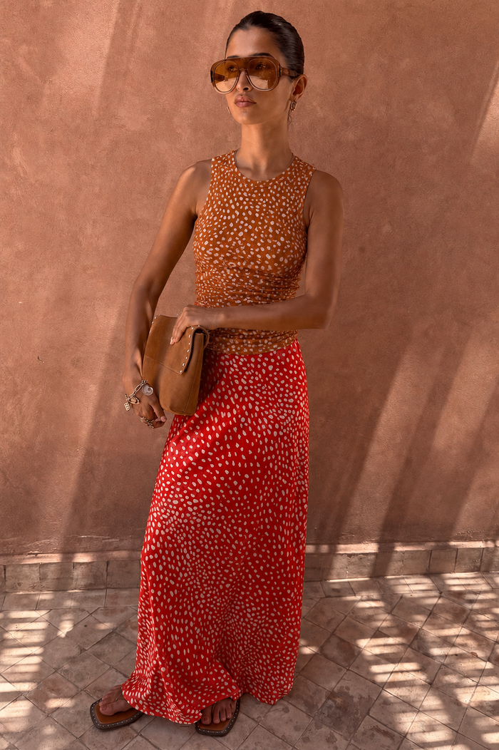 Spliced Deer Wrap Jojo Midi Skirt