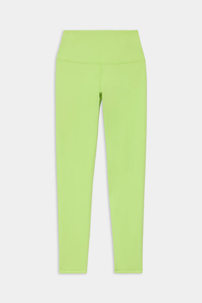 The SPLITS59 Sprint High Waist Rigor 7/8 Leggings in Limeade, crafted from signature Rigor fabric and shown flat on a white backdrop, are the perfect blend of style and comfort for your workout.