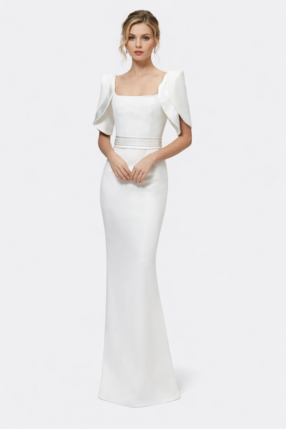 square-neck column gown with sculpted cape sleeves – GRACEL