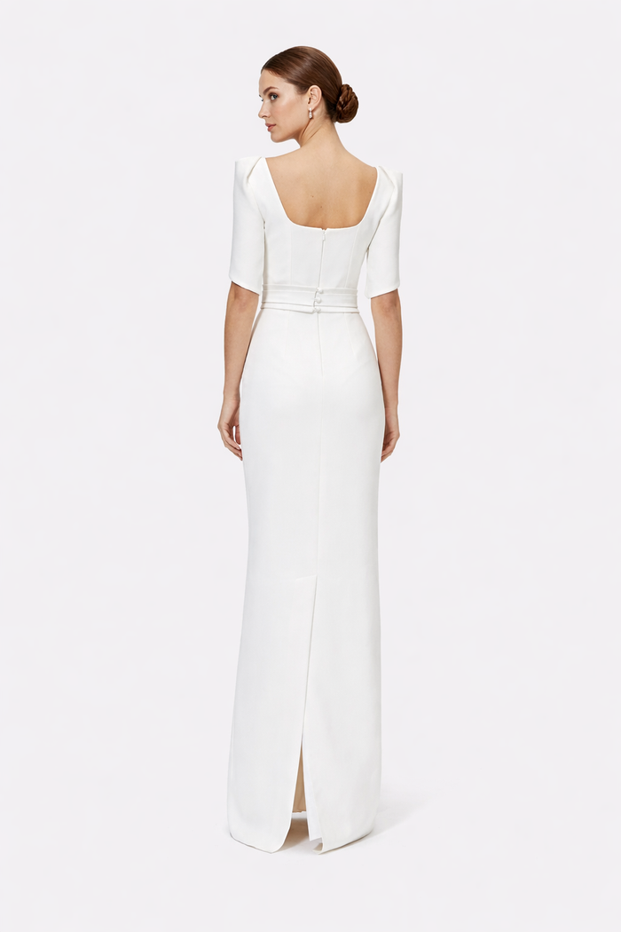 square-neck column gown with sculpted cape sleeves – GRACEL