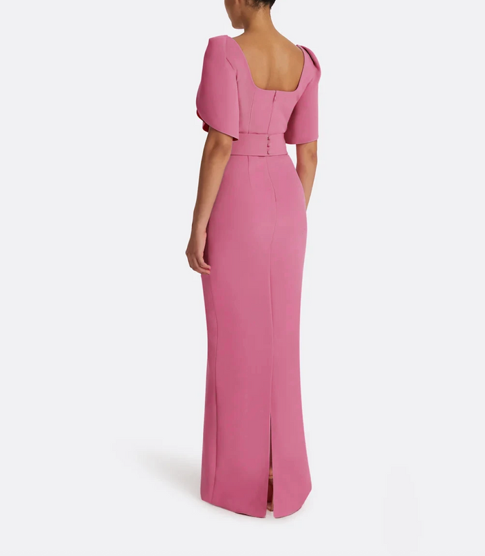 square-neck gown with contrast petal sleeves – EDEN-1
