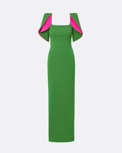 square-neck gown with contrast petal sleeves – EDEN-1