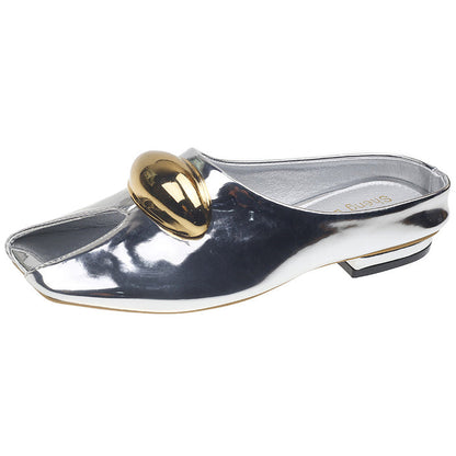 square-toe leopard mule with gold dome accent – SAVANNA