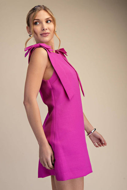 Straight Neckline Bow Mini Dress