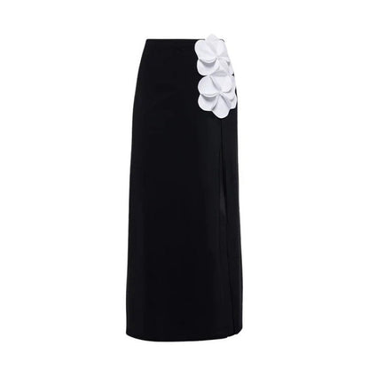 strapless 3D floral top with high-waist maxi skirt set – AHMED