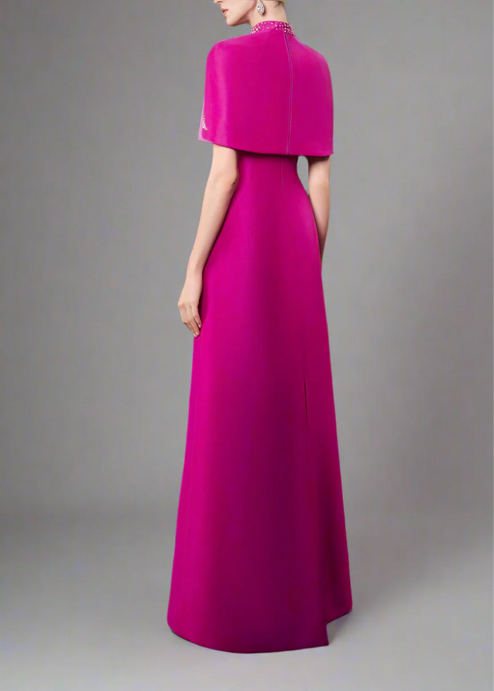 Strapless A-line dress with embellished shoulder cape - SERENA-1
