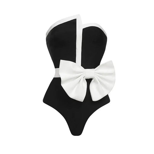 strapless bow-detail one-piece with contrast midi skirt – CHIC