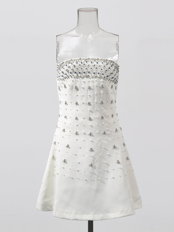 strapless embellished mini dress with crystal neckline – ABDALLUH