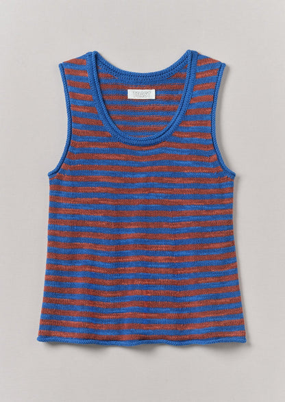 Stripe Linen Cotton Knitted Vest | Bluebird/Brick