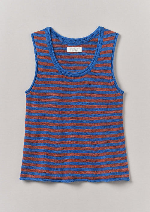 Stripe Linen Cotton Knitted Vest | Bluebird/Brick