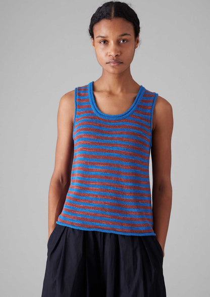Stripe Linen Cotton Knitted Vest | Bluebird/Brick