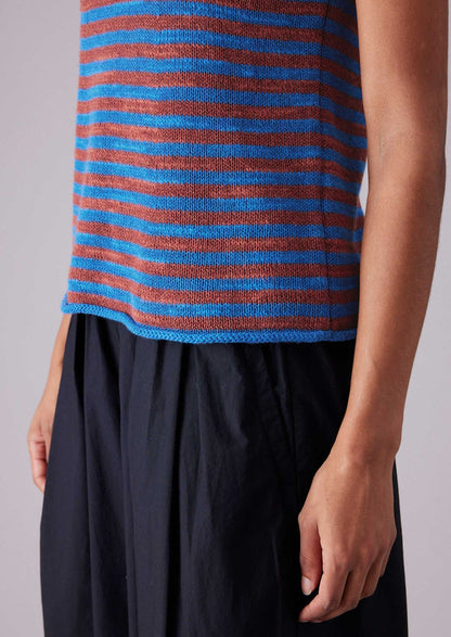 Stripe Linen Cotton Knitted Vest | Bluebird/Brick