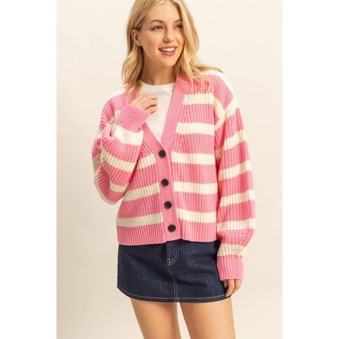Striped Sweater Cardigan With Button Front