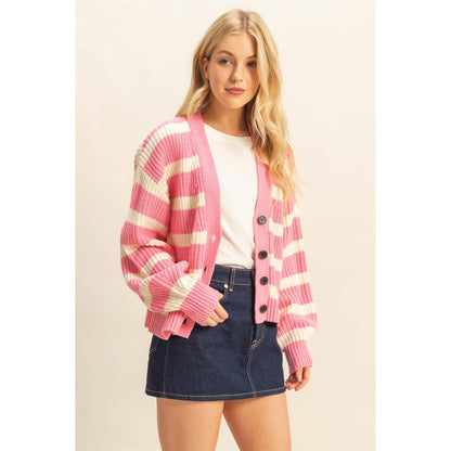 Striped Sweater Cardigan With Button Front
