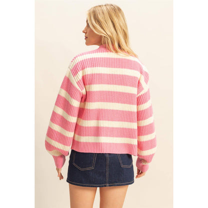 Striped Sweater Cardigan With Button Front