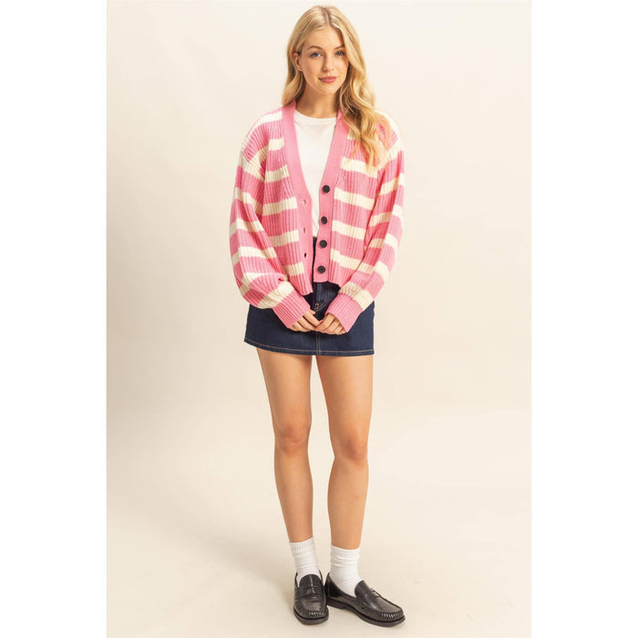 Striped Sweater Cardigan With Button Front