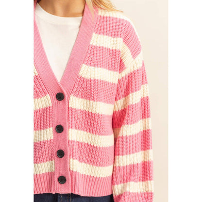 Striped Sweater Cardigan With Button Front
