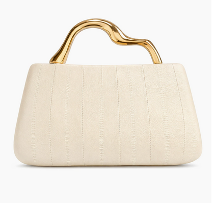 structured leather-effect clutch with sculpted gold handle – VELORA