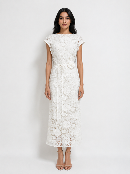 Sunshine Floral Lace Midi Dress - Radiance