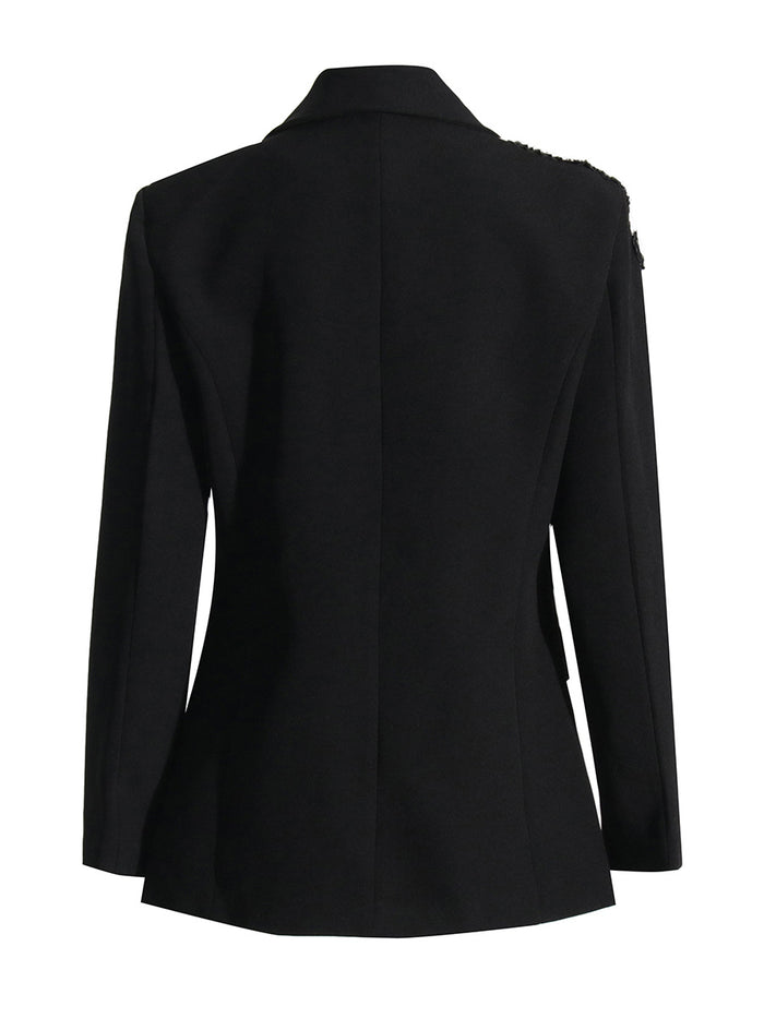 tailored black blazer with crystal leaf embellishment – NOIRIS
