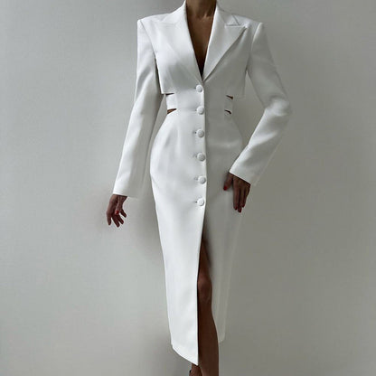 tailored cutout dress with front buttons – EVARA
