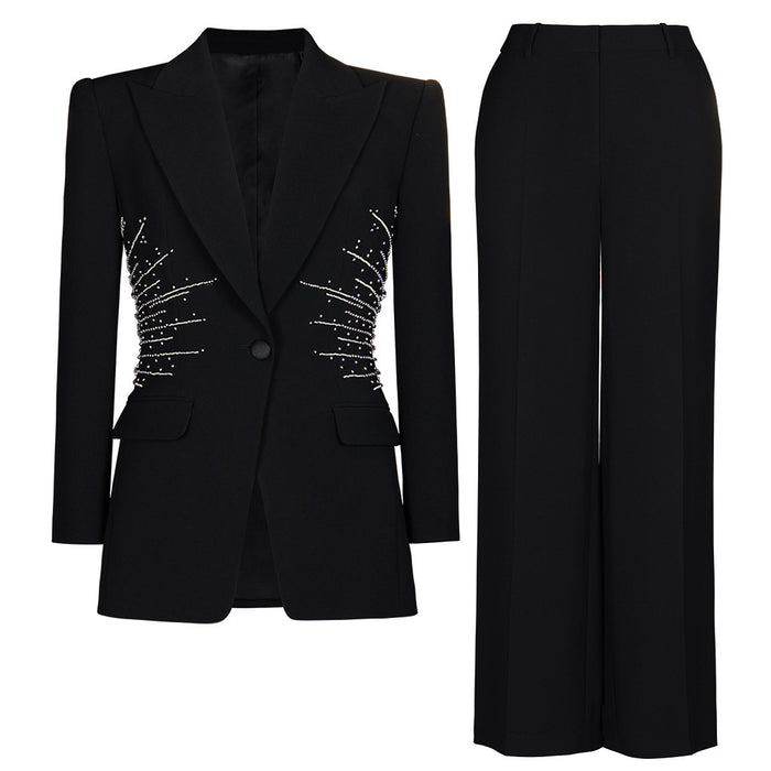 tailored pantsuit with pearl-embellished blazer – NOVALKI