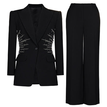 tailored pantsuit with pearl-embellished blazer – NOVALKI