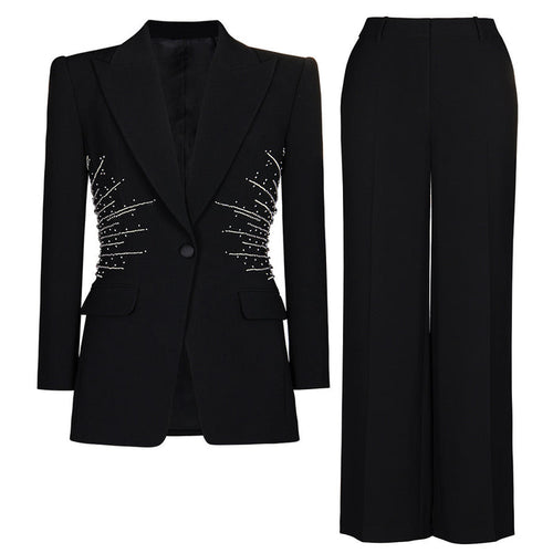 tailored pantsuit with pearl-embellished blazer – NOVALKI