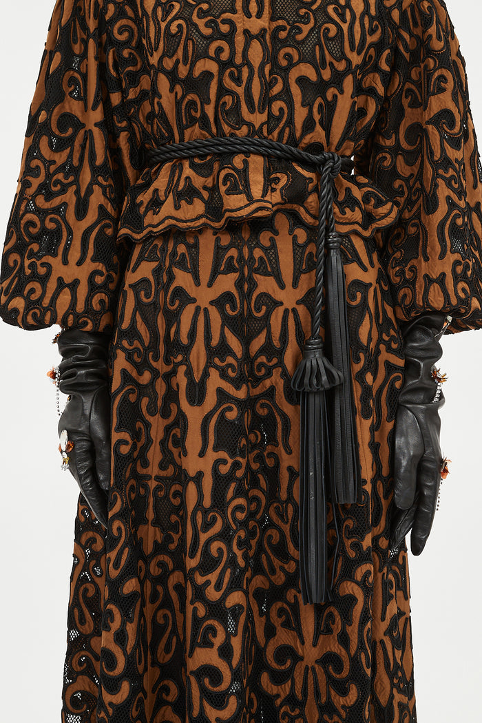 Black Leather Rope Belt with Tassels - Runway Look on Model | Ulla Johnson