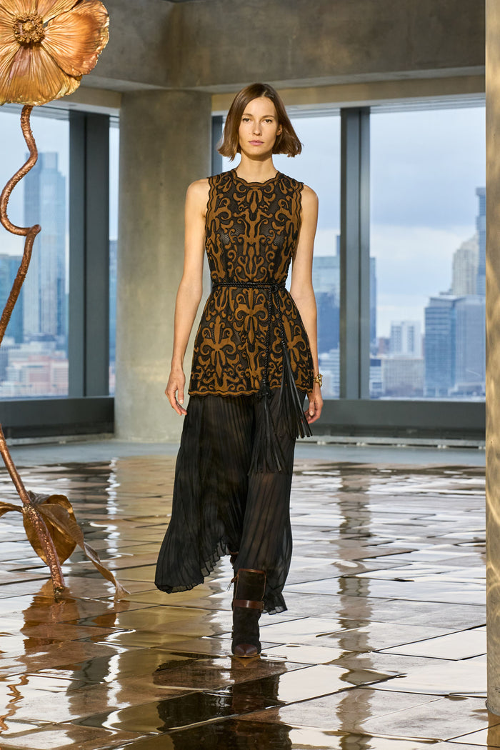 Black Tassel Belt Cinching Sleeveless Dress - Front View | Ulla Johnson