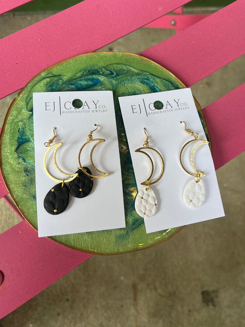Textured clay/moon earrings
