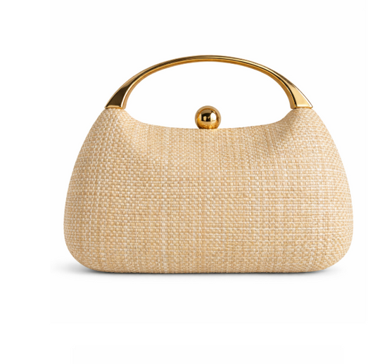 textured ivory handbag with gold arch handle – ELARA